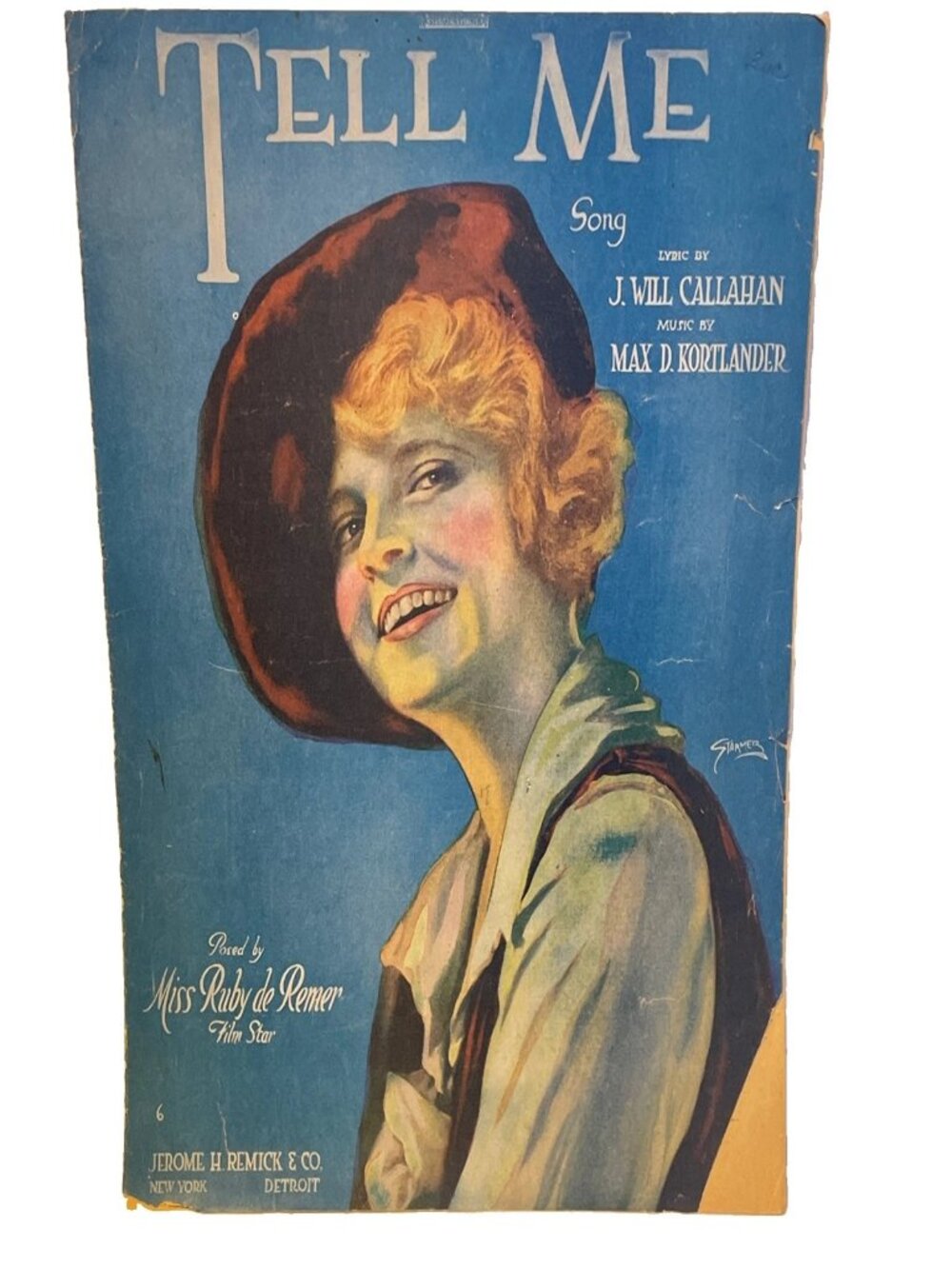 1919 Sheet Music Tell Me Ruby De Remer Cover Callahan Kartlander Remick